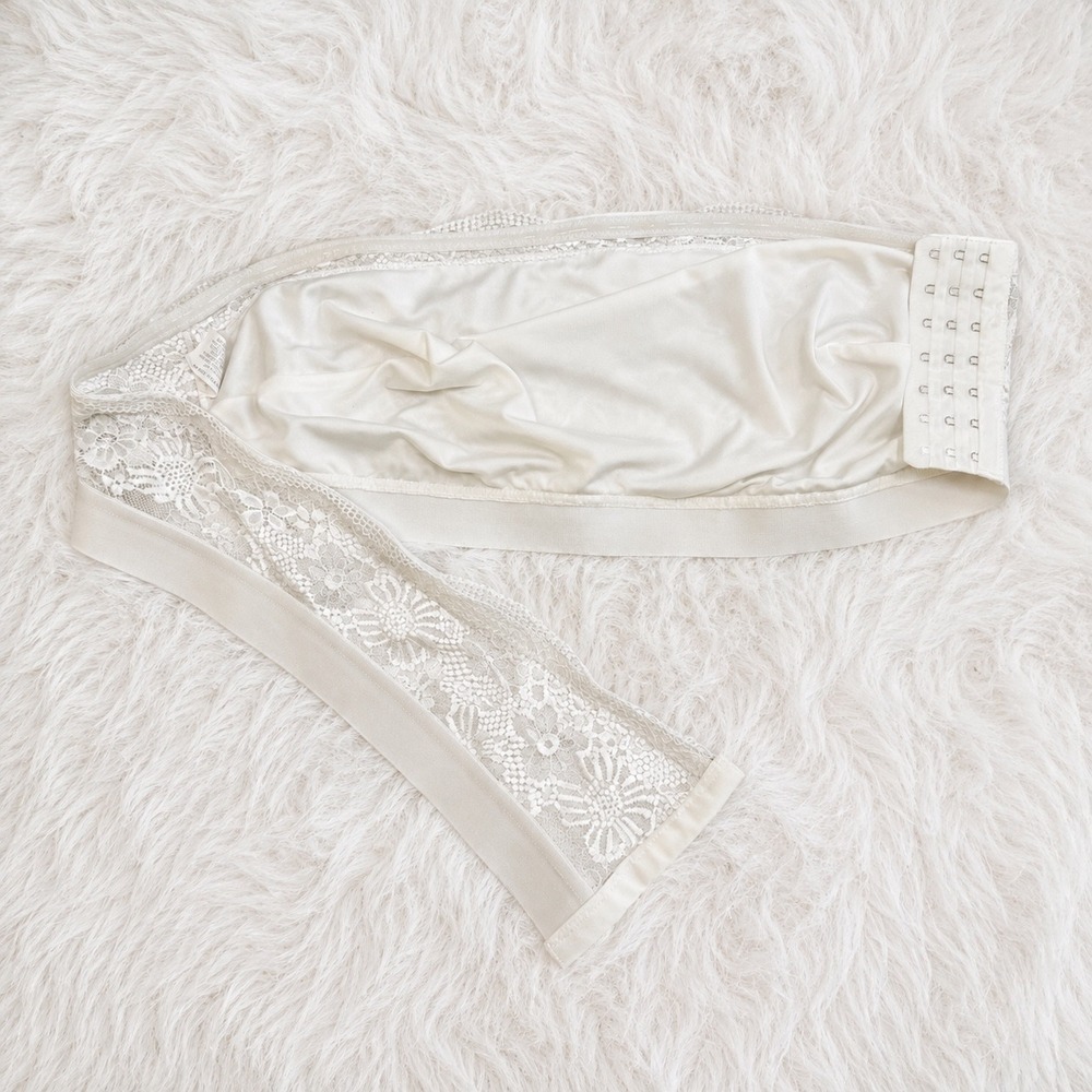 Lace Bandeau Bra Womens 3XL Ivory Floral Strapless Hook Back Plus Size Lingerie - Picture 3 of 4